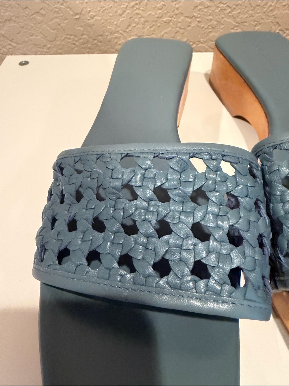 Tory Burch Woven Slide Sandals in Dusty Blue - Picture 3 of 7